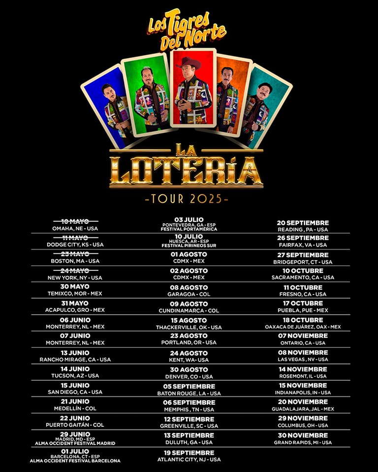 Los Tigres del Norte La Lotería Tour Poster 2025