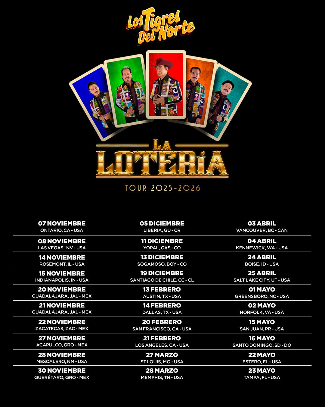 Los Tigres del Norte La Lotería Tour Poster 2025